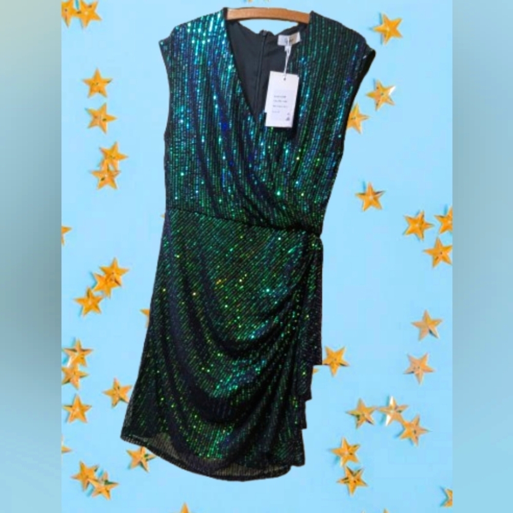NWT Elegant Sequin Party Evening Dress Cojewe Black and Green Size XL